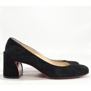 Christian Louboutin Miss Sab 55 Black Suede Pumps Block Heels Sz EU 36 6